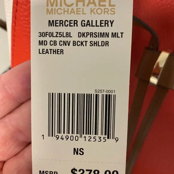 Michael Kors - Mercer Gallery , Coral, brown & cream leather purse - Picture 2 of 10